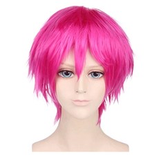 daysoy 短版層次角色扮演假髮, 1個, 亮粉紅色
