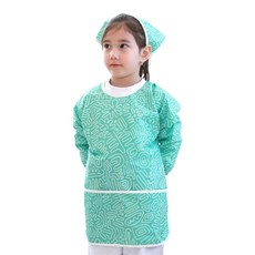 Bébé Chouette 幼兒防水長袖美術畫袍 + 頭巾組, 塗鴉薄荷綠