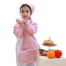 Bébé Chouette 幼兒防水長袖美術畫袍 + 頭巾組, 塗鴉粉紅