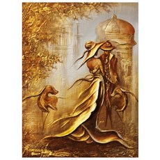 알로데 골드 빛 신사 숙녀 벽 장식 라운드 DIY 보석십자수 50 x 70 cm, NO 07, 1개