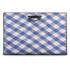 Namwon木工藝師3層絎縫方形桌巾, 藍色+灰色+格紋