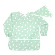 Bébé Chouette 幼兒防水長袖美術畫袍 + 頭巾組, 薄荷綠圓點