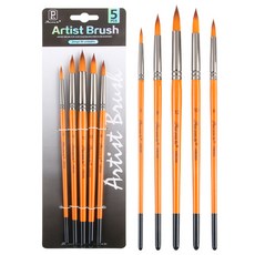 Pan wen bo 尼龍美術畫筆5件組 圓頭筆 橘色, 2號, 8號, 12號, 10號, 6號, 1套