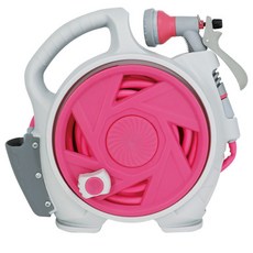 EVER HOUSE 攜帶式捲盤洗車噴水槍 陽台花園清潔水管 15m, 1個, 粉紅色