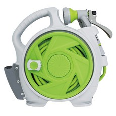 EVER HOUSE 攜帶式捲盤洗車噴水槍 陽台花園清潔水管 15m, 1個, 綠色