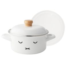 EJIRY 電磁爐適用Miffy Face附蓋琺瑯雙耳鍋, 白色, 15cm, 1個