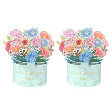 Maket Gamseong 感謝問候語花朵立體卡片, 綻放藍, 2個