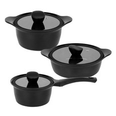 Ecostar Black Label 電磁爐鍋具 3件組, 1套, 單一顏色, 單柄鍋 18cm + 雙耳鍋 20cm + 火鍋 24cm