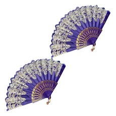 Moreable 燙金蕾絲華麗扇子, 2個, 紫色