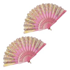 Moreable 燙金蕾絲華麗扇子, 2個, 粉紅色