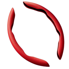 Zliz 側邊壓花打孔皮革方向盤套, 紅色