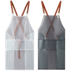 G&Y 透明防水3口袋圍裙2件組, 白色, 黑色, 1套