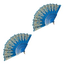 Moreable 燙金蕾絲華麗扇子, 2個, 藍色