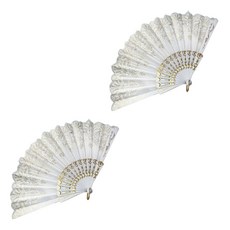 Moreable 燙金蕾絲華麗扇子, 2個, 白色