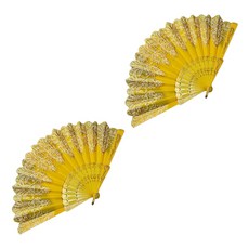 Moreable 燙金蕾絲華麗扇子, 2個, 黃色