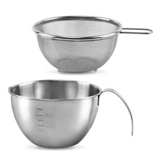 Kitchen9 附把手不鏽鋼攪拌盆 650ml + 瀝水籃組合, 1套, 攪拌盆 + 瀝水籃