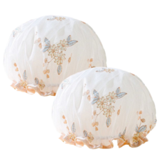 溫馨刺繡網紗防水EVA雙層縫紉浴帽, 混色, 2個