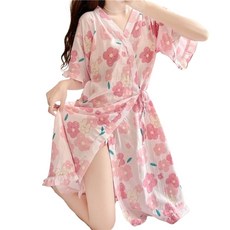 Coumal 沐浴浴袍 淋浴袍 L, 1個, 粉紅花朵