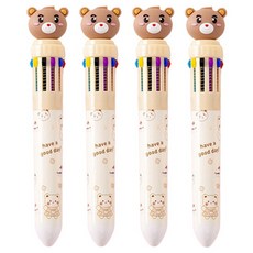 피어니스트 곰돌이 10색 멀티컬러 볼펜 0.5mm, 베이지, 4개