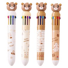 피어니스트 곰돌이 10색 멀티컬러 볼펜 0.5mm, 혼합색상, 4개