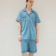 테라우드 남성용 냉감 반팔 잠옷 홈웨어 상하 2세트