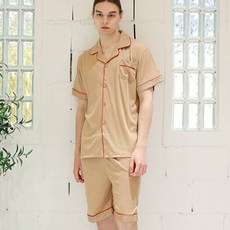 테라우드 남성용 냉감 반팔 잠옷 홈웨어 상하 2세트