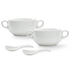 PRELUDE Neobone圓形湯碗2入 + 湯匙2入組, 白色, 1套