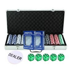 Dassamol彩色籌碼500入+J皇家撲克牌2入+荷官籌碼+綠色骰子5入組, 綠色, 1個