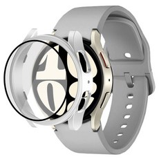 LuA lovel Galaxy Watch 螢幕保護鋼化玻璃膜全覆蓋保護殼 + 矽膠錶帶套組, 灰色, 1個