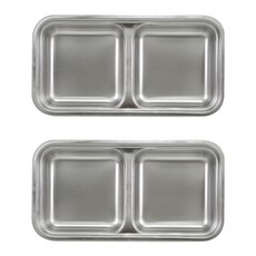 kitchen U Camping Sketch不鏽鋼2格深分隔餐盤, 銀色, 2個