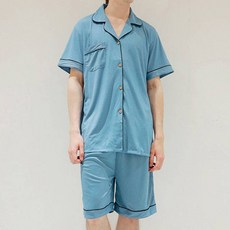 테라우드 남성용 냉감 반팔 잠옷 홈웨어 상하의 세트 2p