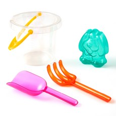 MY LITTLE TIGER Dantoy 沙灘戲水 水桶 + 鏟子 + 耙子 + 模具組, 透明 + 隨機出貨