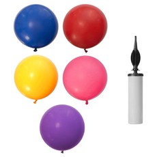 EUMES 大型圓形氣球 90cm 5入 + 手動打氣筒組合, 1套, 隨機出貨
