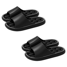 BeurreokMateu 女款柔軟浴室拖鞋, 黑色, 2組