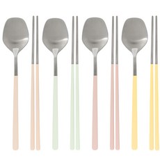 MAISON OBJET Sier Delight Mongle 粉彩4人餐具組, 象牙白 + 奶油黃 + 櫻花粉 + 天空薄荷, 湯匙 4p + 筷子 4p, 1套