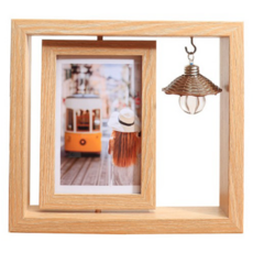 Time Leisure 創意旋轉雙面木製相框 氣氛夜燈擺飾 復古木 6吋, 1個, 23.1*21.1*5cm