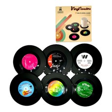 Blue Cozy LP唱盤造型杯墊6件組 紅色收納盒, 混合色, 1套