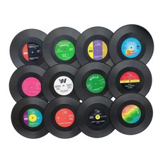 Bluecozy LP黑膠唱盤造型杯墊 12件組, 混合色, 1套