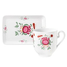 테타우 직사각 접시 + 머그 세트, 그릇 18cm + 컵 0.35L, 아미나로즈, 1세트