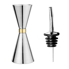 KALDIN 雙面計量雞尾酒量酒器 30/45ml + 倒酒器套組, 金色環, 1套