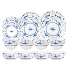 Tettau 韓式餐具4人14件組, 1套, Amina Bloom, 飯碗 4p + 湯碗 4p + 小菜碟 2p + 16cm圓盤 2p + 19cm圓盤 2p