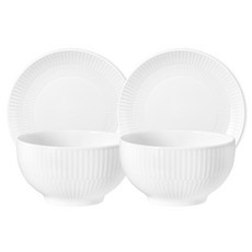 Tettau 麥片碗 4件組, Amina White, 麥片碗 2個+圓形盤 19cm 2個, 1組