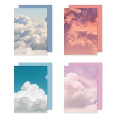 wannathis Mirait A4 L型文件夾 4款 x 2入組, 02 雲朵, 1套