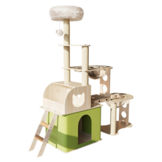 AOYI 奧藝 加長版雙太空艙夢幻貓別墅 150x40x140cm 聚酯纖維+304不銹鋼碗+牛津布+MDF板材, 雙太空艙, 1個