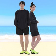 일루소 오버핏 긴팔 래쉬가드 상의 + 4부 스판 망사 안감 반바지 세트