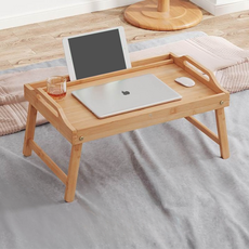 Sunnyuz 原木床上托盤折疊桌, 淺棕色