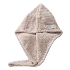 다정다감 빨리 마르는 극세사 투버튼 헤어터번 샤워머리타올 26 x 65 cm, 브라운, 1개