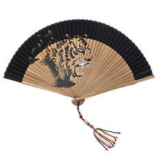 PNK 老虎絲綢扇 + 高級繩結 + 扇套 + 收納盒套組, 隨機出貨(繩結, 扇套), 1套