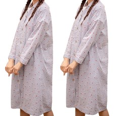 테라우드 여성용 로브 코튼 스트라이프 원피스 잠옷 2p