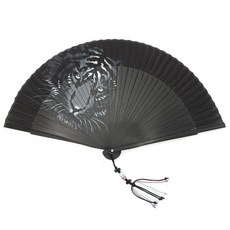 黑虎絲綢扇 + 高級繩結 + 扇套 + 收納盒組合, 隨機出貨(繩結, 扇套), 1套